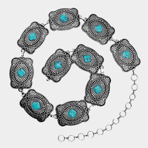 Turquoise Natural Stone Antique Metal Squash Blossom Boho Westen Style L…